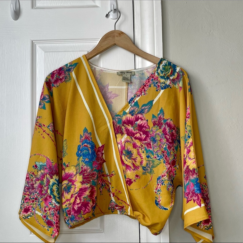 Flying Tomato Yellow Pink Floral Boho Blouse Size Small
